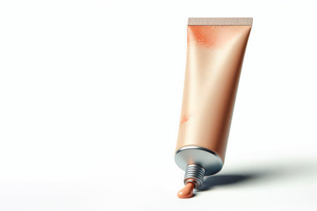 A tube of foundation on a light background. Space for textの素材