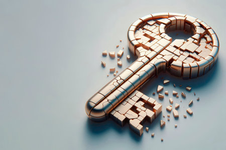 Disintegrating metal key. Space for textの素材