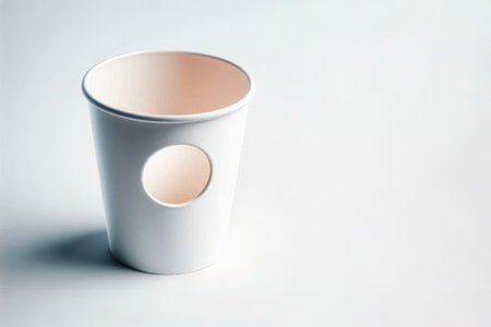 Paper cup with a hole. Space for textの素材