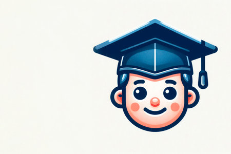 Graduate icon in the academic header. Space for textの素材