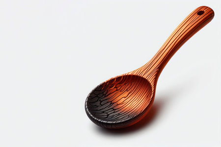 A charred wooden spoon as a symbol of overheating. Space for textの素材