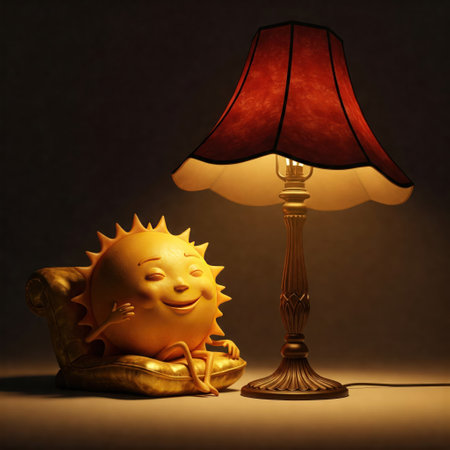 The sun is sitting in an armchair under a lamp in a dark roomの素材