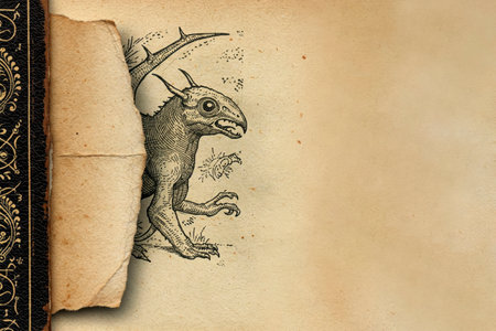 Illustration of a fantastic creature in an old book. Space for textの素材