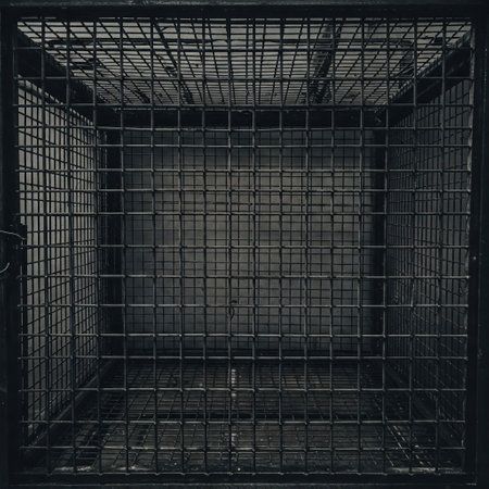 Close-up of a steel grate in a concrete chamberの素材