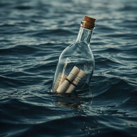 A message in a bottle floating in the seaの素材