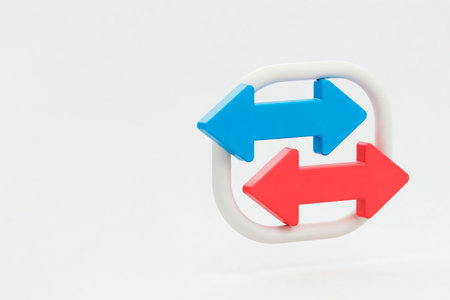 Symbol of exchange, counter movement of arrows on a light background. Space for textの素材