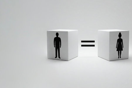 Equality of men and women through symbolic cubes. Space for textの素材