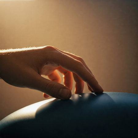 A touch of light, a hand in the rays of the sunsetの素材