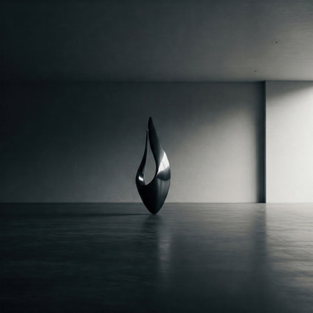 Abstract sculpture of a drop in an empty roomの素材