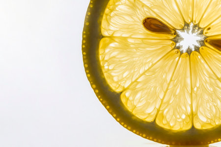 A slice of lemon on a white background with a transparent texture. Space for textの素材