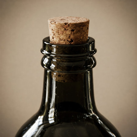 Close-up of a wine bottle with a cork cap. Space for textの素材