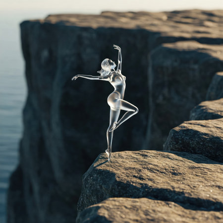 Glass ballerina dancing on the edge of a cliffの素材