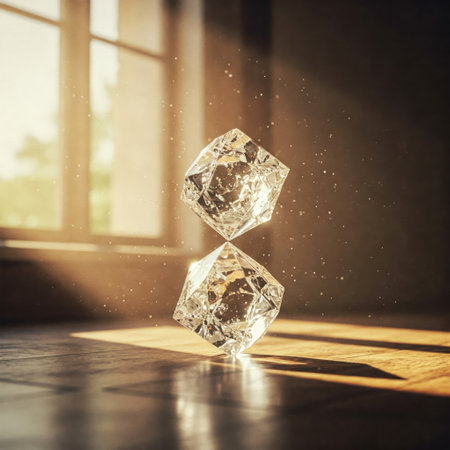Two diamond cubes hovered in the sunlightの素材