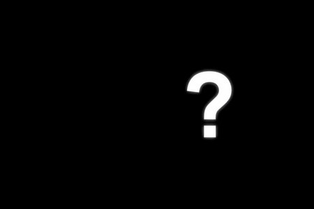 A large white question mark on a black background. Space for textの素材