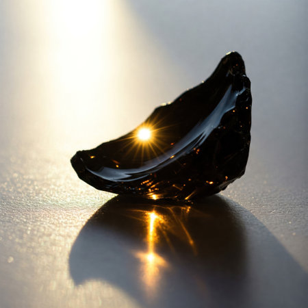 A beam of light reflects off a black piece of glassの素材