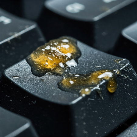 The key stuck together from the sticky liquid on the keyboardの素材