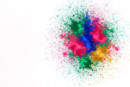 A splash of multi-colored colors on a white background. Space for textの素材