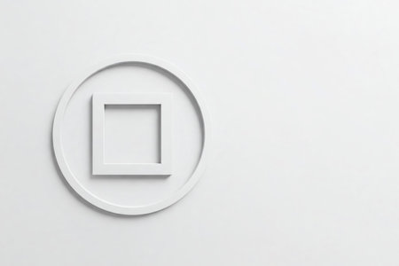White square in a circle on a gray background. Space for textの素材