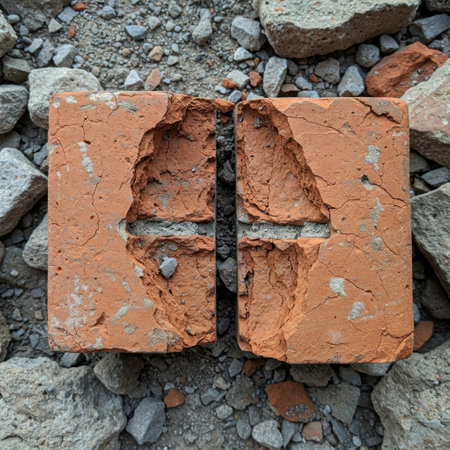 Broken bricks against the background of debris and rubbleの素材