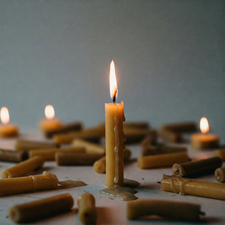 One burning candle among the broken and extinguished onesの素材
