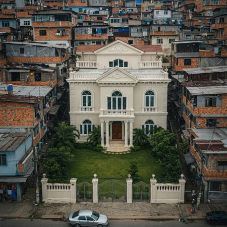 A luxurious mansion among the slums with a contrast of classesの素材