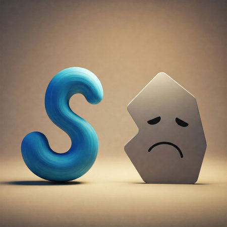 Symbolic composition with the letter S and a sad face. Space for textの素材