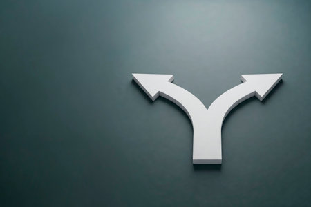 The double arrow indicates two different paths at the fork. Space for textの素材