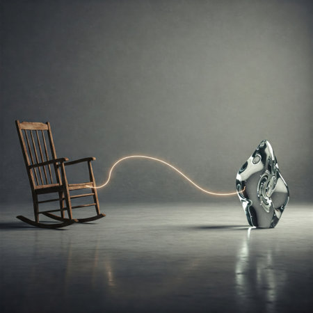 An old rocking chair is connected by light to a crystalの素材