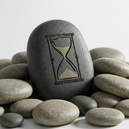 Hourglass engraved stone among other stonesの素材