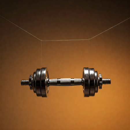The dumbbell hangs on strings like a puppetの素材