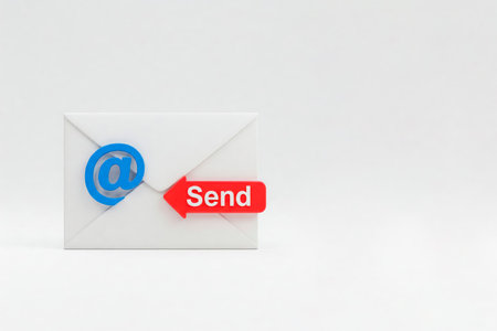 Envelope with email icon and send button. Space for textの素材