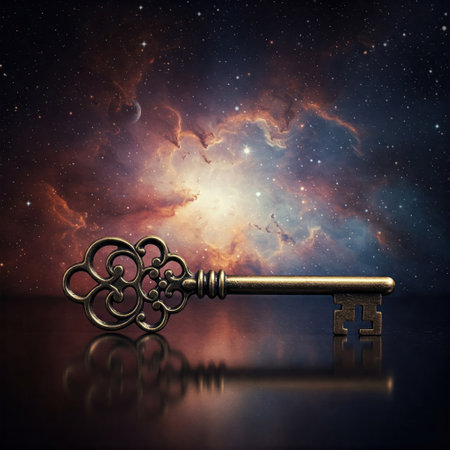 Vintage key on the background of spaceの素材