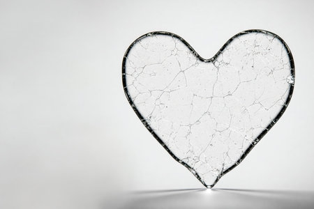 A fragile glass heart with cracks. Space for textの素材