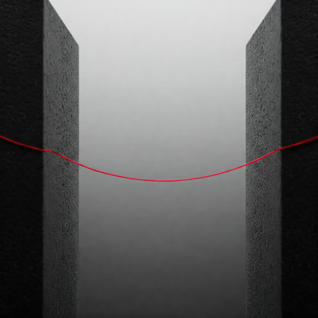 A red thread stretched between two blocksの素材