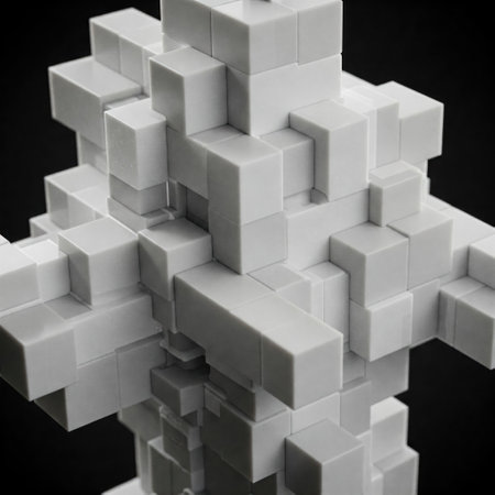 Geometric structure of white cubes on a black backgroundの素材