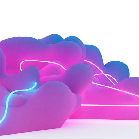 Abstract pink clouds with neon light linesの素材