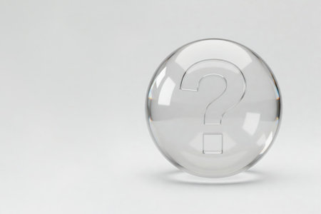 A transparent glass ball with a question mark inside. Space for textの素材