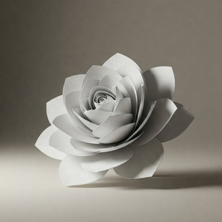 White paper flower on a beige backgroundの素材