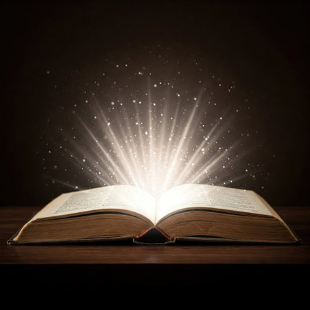 A magical light emanating from an open bookの素材
