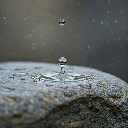 A drop of water hovered over the stone at the moment of fallingの素材