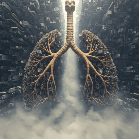 Lung-shaped trees in the city smogの素材
