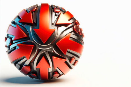 A ball with red arrows pointing down. Space for textの素材