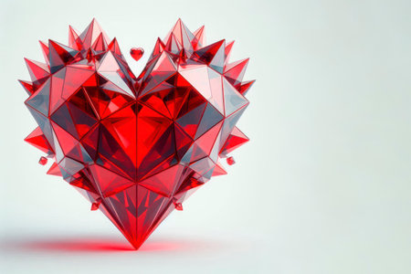 A red crystalline heart with spikes. Space for textの素材