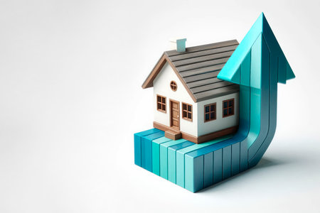 The house against the background of the growth chart. Space for textの素材