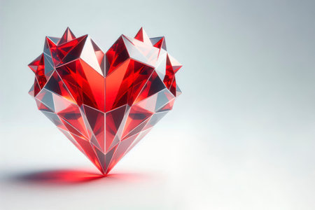 Geometric heart made of red crystals. Space for textの素材