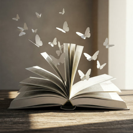 Butterflies flying out of an open bookの素材