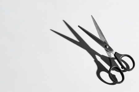 Scissors with eyeshadows in the form of an open knife. Space for textの素材