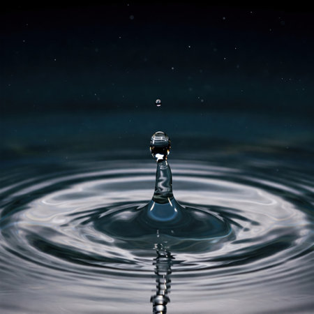 A drop of water falls into the dark water, creating circlesの素材