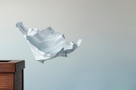 A paper sheet flies out of the trash can. Space for textの素材