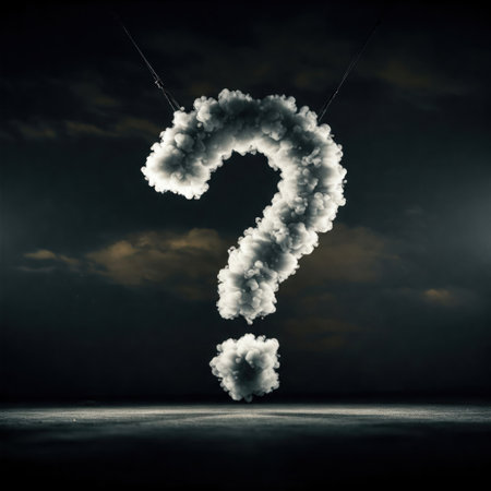 A question mark made of clouds against a dark skyの素材